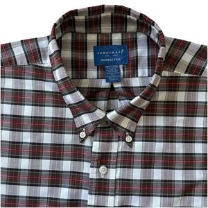 Town Craft Men's 2XLT Tall Wrinkle Free Shirt Button Down Short Sleeve Plaid